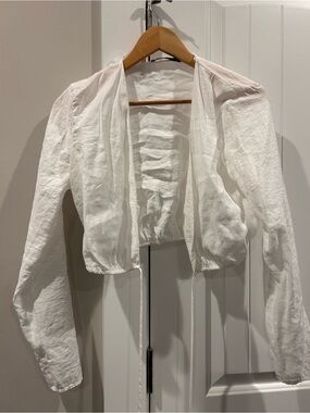 Zara White Linen-Blend Open Front Shrug
